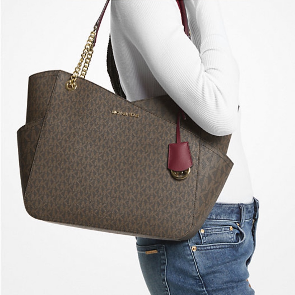 MICHAEL KORS 
Jet Set Large XChain  Logo Shoulder Tote Bag DARK CHERRY COLOR - Picture 3 of 16